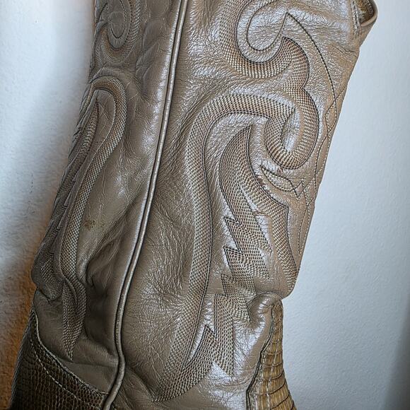TONY LAMA 8817 TAUPE BEIGE TONED LIZARD LEATHER COWBOY BOOTS Men\'s Size 7.5 D main image 9